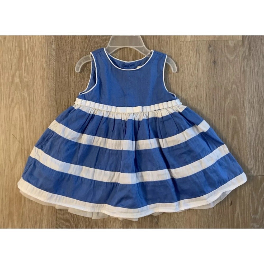 The Children's Place Girl’s Size 3-6 Months  Blue White Pleated Lined Sundress